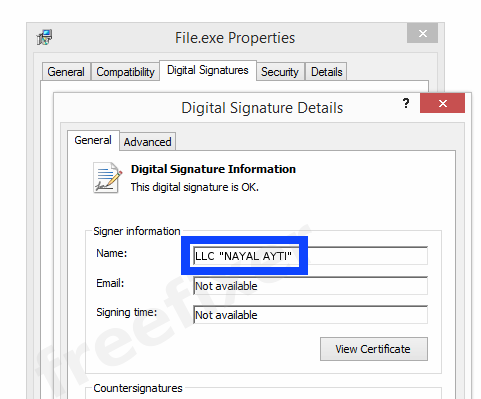 Screenshot of the LLC "NAYAL AYTI" certificate